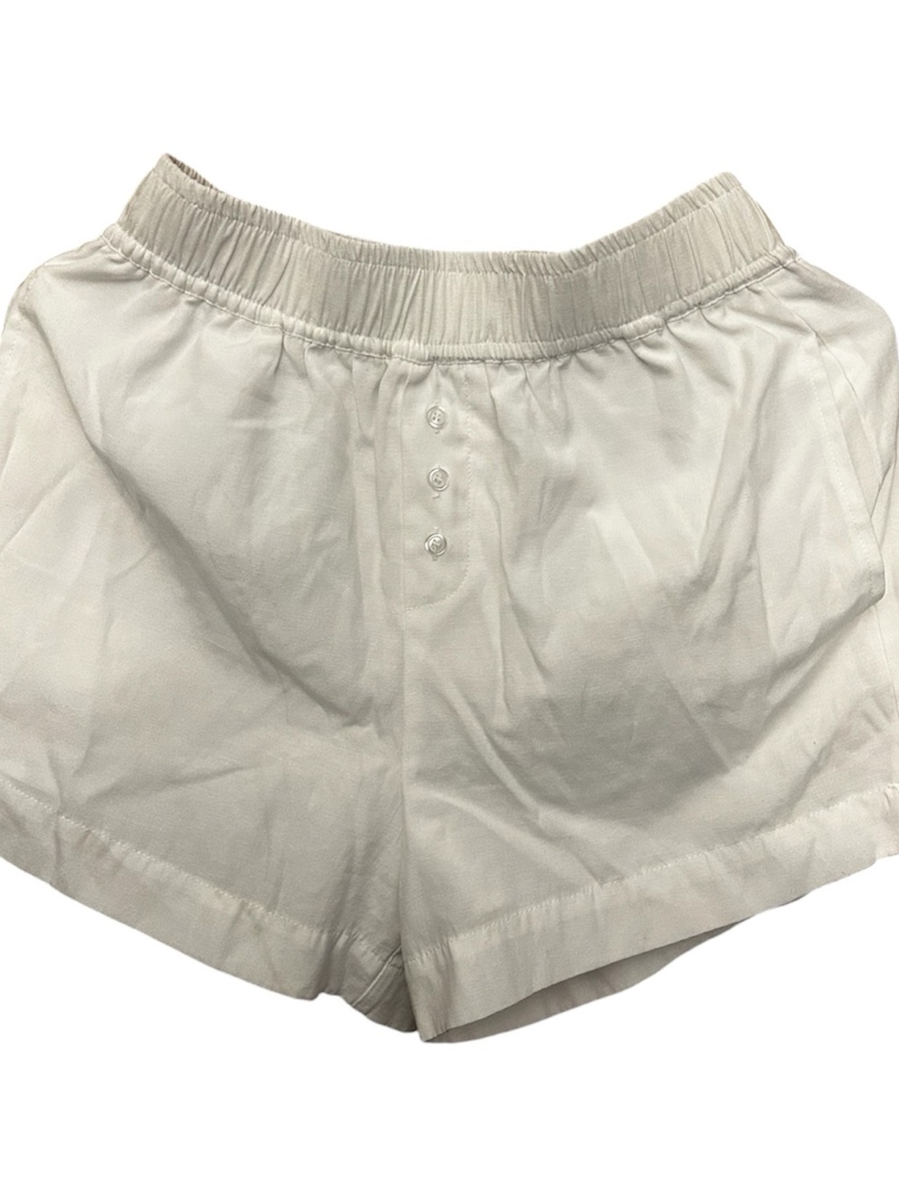 Women's White Elastic Waist Button-Front Shorts